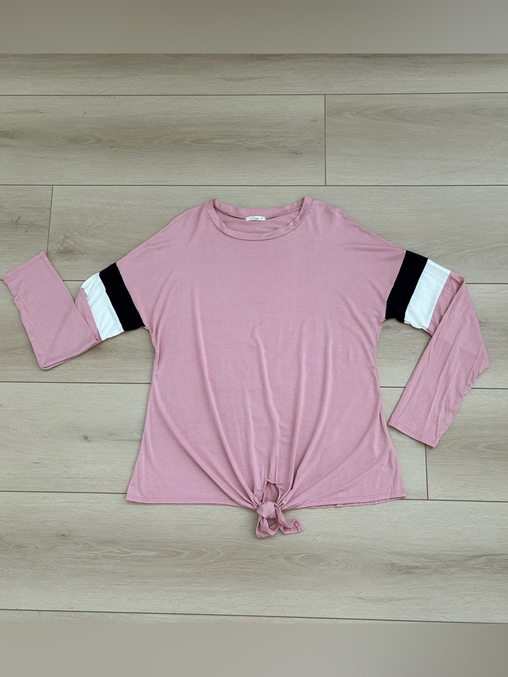 e.Luna Twist Tie Front Pink Varsity Stripe Long Sleeve T-shirt Top NWOT Medium